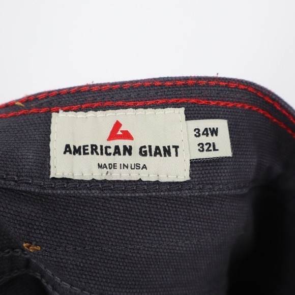 American Giant Roughneck Straight Jeans Mens 34x32 Charcoal Gray Canvas Mid Rise - Picture 3 of 7